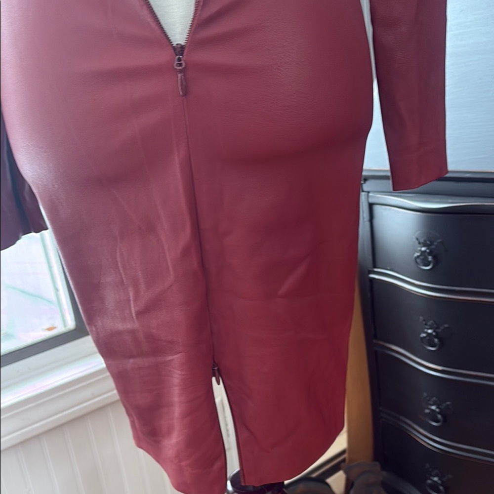 Robert Rodriguez Red Long Sleeve Bodycon Dress 100% Leather Sz 4 - Picture 4 of 8